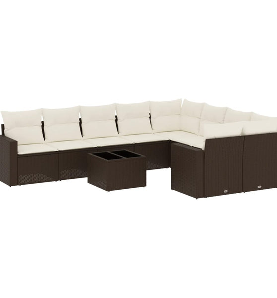 10-tlg. Garten-Sofagarnitur mit Kissen Braun Poly Rattan