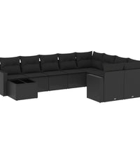 10-tlg. Garten-Sofagarnitur mit Kissen Schwarz Poly Rattan
