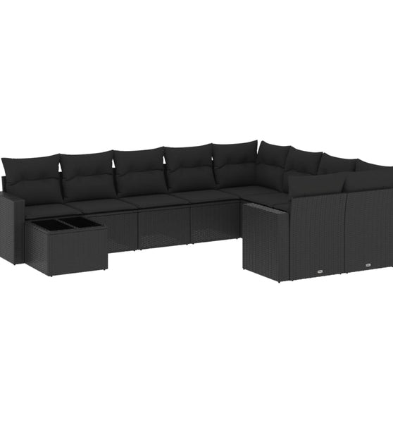 10-tlg. Garten-Sofagarnitur mit Kissen Schwarz Poly Rattan