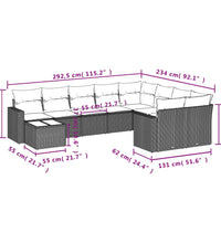 10-tlg. Garten-Sofagarnitur mit Kissen Schwarz Poly Rattan