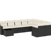 10-tlg. Garten-Sofagarnitur mit Kissen Schwarz Poly Rattan