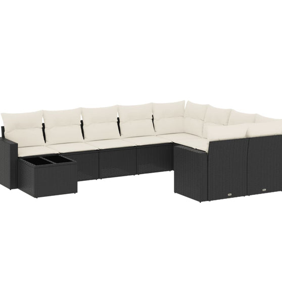 10-tlg. Garten-Sofagarnitur mit Kissen Schwarz Poly Rattan