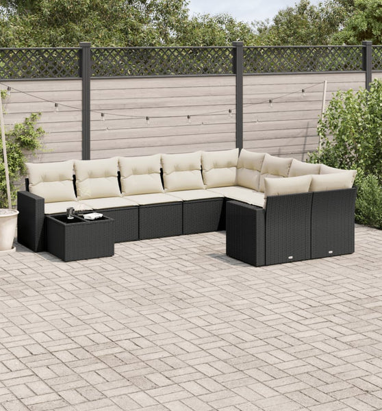 10-tlg. Garten-Sofagarnitur mit Kissen Schwarz Poly Rattan