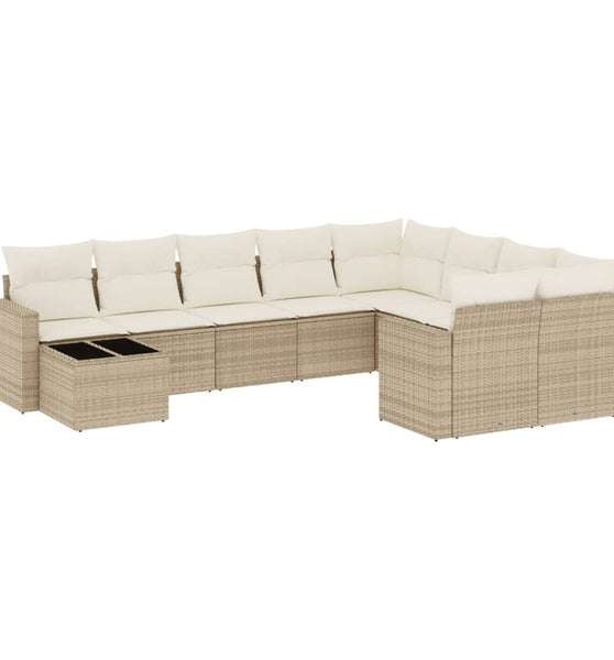 10-tlg. Garten-Sofagarnitur mit Kissen Beige Poly Rattan