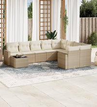 10-tlg. Garten-Sofagarnitur mit Kissen Beige Poly Rattan