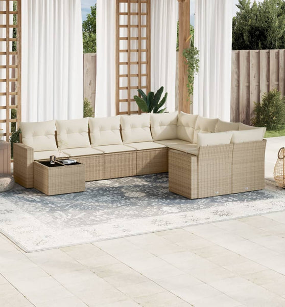 10-tlg. Garten-Sofagarnitur mit Kissen Beige Poly Rattan