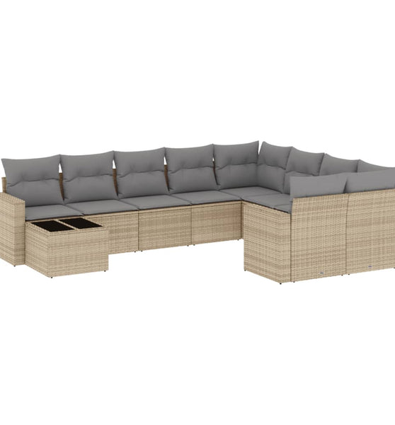 10-tlg. Garten-Sofagarnitur mit Kissen Beige Poly Rattan