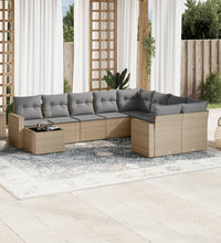 10-tlg. Garten-Sofagarnitur mit Kissen Beige Poly Rattan