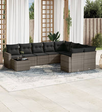 10-tlg. Garten-Sofagarnitur mit Kissen Grau Poly Rattan