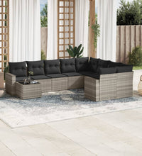 10-tlg. Garten-Sofagarnitur mit Kissen Hellgrau Poly Rattan