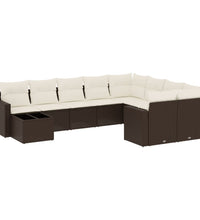 10-tlg. Garten-Sofagarnitur mit Kissen Braun Poly Rattan