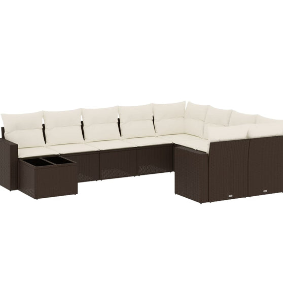 10-tlg. Garten-Sofagarnitur mit Kissen Braun Poly Rattan