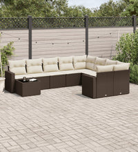 10-tlg. Garten-Sofagarnitur mit Kissen Braun Poly Rattan