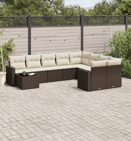 10-tlg. Garten-Sofagarnitur mit Kissen Braun Poly Rattan