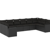 10-tlg. Garten-Sofagarnitur mit Kissen Schwarz Poly Rattan