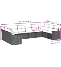 10-tlg. Garten-Sofagarnitur mit Kissen Schwarz Poly Rattan