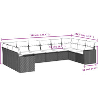 10-tlg. Garten-Sofagarnitur mit Kissen Schwarz Poly Rattan