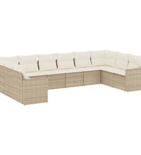 10-tlg. Garten-Sofagarnitur mit Kissen Beige Poly Rattan