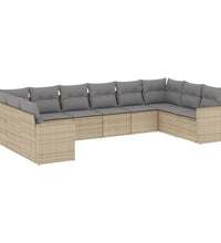 10-tlg. Garten-Sofagarnitur mit Kissen Beige Poly Rattan