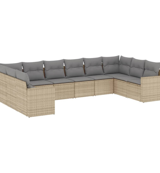 10-tlg. Garten-Sofagarnitur mit Kissen Beige Poly Rattan