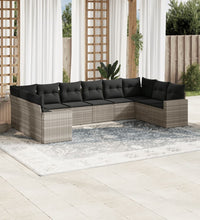 10-tlg. Garten-Sofagarnitur mit Kissen Hellgrau Poly Rattan