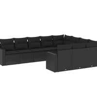 10-tlg. Garten-Sofagarnitur mit Kissen Schwarz Poly Rattan