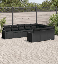 10-tlg. Garten-Sofagarnitur mit Kissen Schwarz Poly Rattan