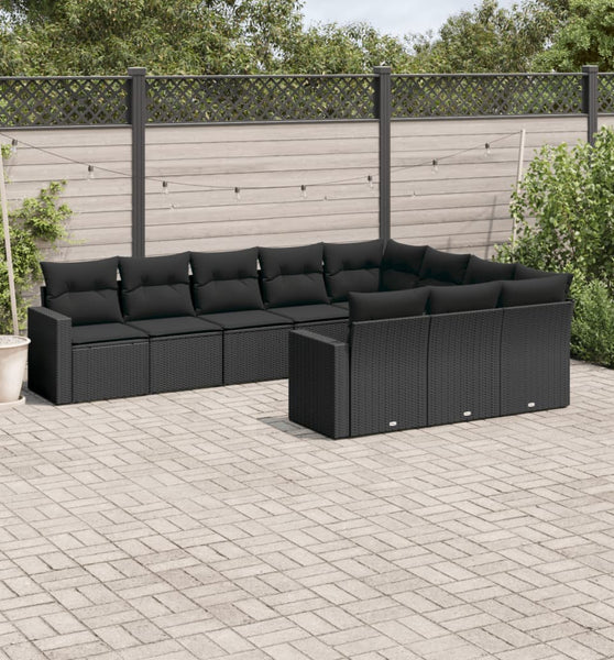 10-tlg. Garten-Sofagarnitur mit Kissen Schwarz Poly Rattan