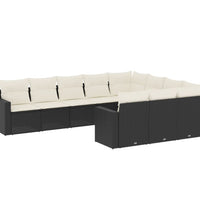 10-tlg. Garten-Sofagarnitur mit Kissen Schwarz Poly Rattan