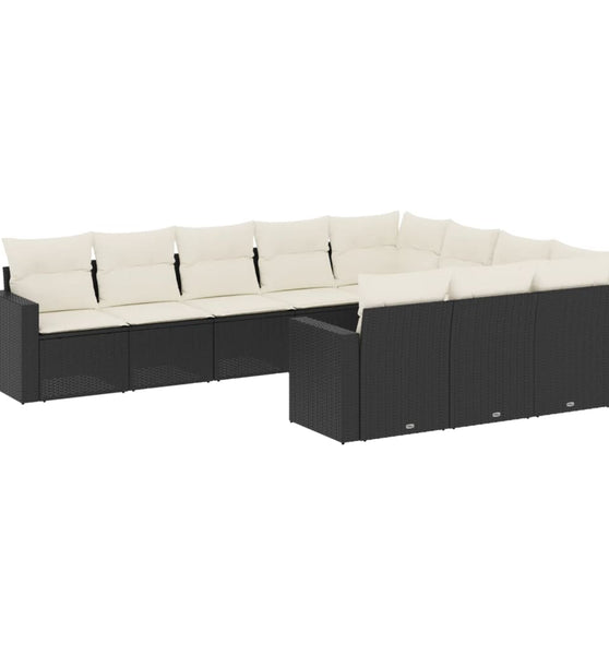 10-tlg. Garten-Sofagarnitur mit Kissen Schwarz Poly Rattan