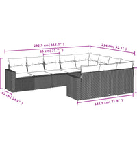 10-tlg. Garten-Sofagarnitur mit Kissen Schwarz Poly Rattan