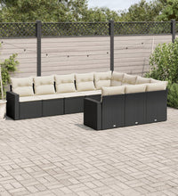 10-tlg. Garten-Sofagarnitur mit Kissen Schwarz Poly Rattan