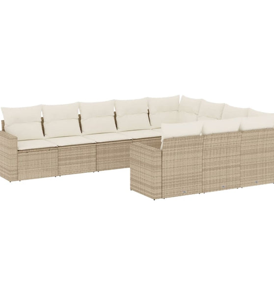 10-tlg. Garten-Sofagarnitur mit Kissen Beige Poly Rattan