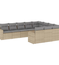 10-tlg. Garten-Sofagarnitur mit Kissen Beige Poly Rattan