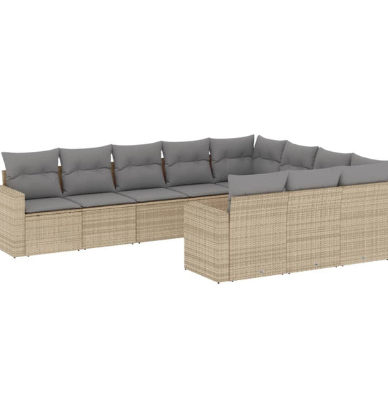 10-tlg. Garten-Sofagarnitur mit Kissen Beige Poly Rattan