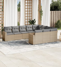 10-tlg. Garten-Sofagarnitur mit Kissen Beige Poly Rattan