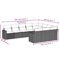 10-tlg. Garten-Sofagarnitur mit Kissen Hellgrau Poly Rattan