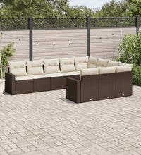 10-tlg. Garten-Sofagarnitur mit Kissen Braun Poly Rattan