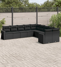 10-tlg. Garten-Sofagarnitur mit Kissen Schwarz Poly Rattan