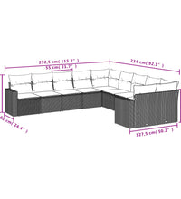10-tlg. Garten-Sofagarnitur mit Kissen Schwarz Poly Rattan