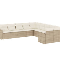 10-tlg. Garten-Sofagarnitur mit Kissen Beige Poly Rattan