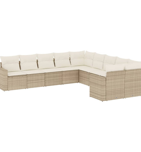 10-tlg. Garten-Sofagarnitur mit Kissen Beige Poly Rattan