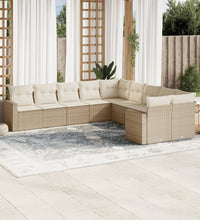 10-tlg. Garten-Sofagarnitur mit Kissen Beige Poly Rattan