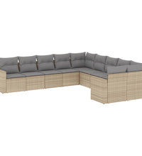 10-tlg. Garten-Sofagarnitur mit Kissen Beige Poly Rattan