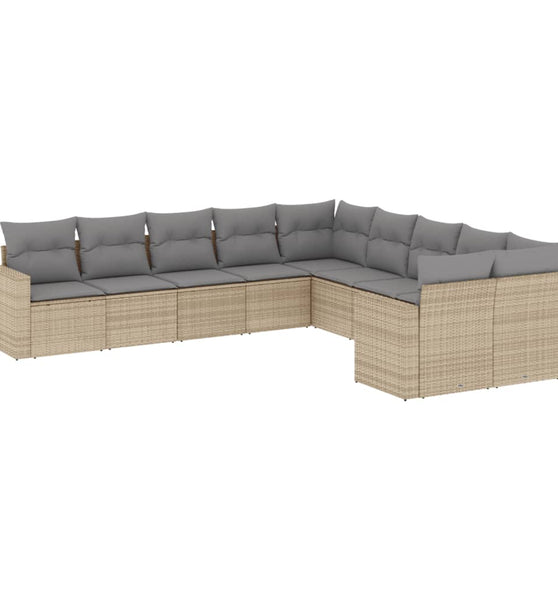 10-tlg. Garten-Sofagarnitur mit Kissen Beige Poly Rattan
