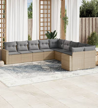 10-tlg. Garten-Sofagarnitur mit Kissen Beige Poly Rattan