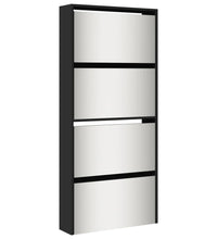 Schuhschrank mit Spiegel 4 Fächer Schwarz 63x17x134 cm