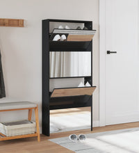 Schuhschrank mit Spiegel 4 Fächer Schwarz 63x17x134 cm