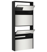 Schuhschrank mit Spiegel 4 Fächer Schwarz 63x17x134 cm