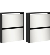 Schuhschrank mit Spiegel 4 Fächer Schwarz 63x17x134 cm